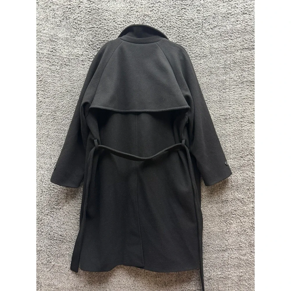 The Frankie Shop Double-Breasted Belted Trench Coat Black Womens Size L/XL - Picture 2 of 16